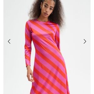 COMPANIA FANTASTICA NWT Slide Red Stripe Flared Cut Long Sleeve Midi Dress